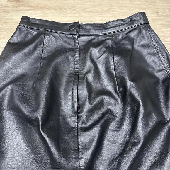 Black Leather Mini Skirt 3/4 100% Lined Snap Zip Genuine Leather Biker Goth - Picture 4 of 15
